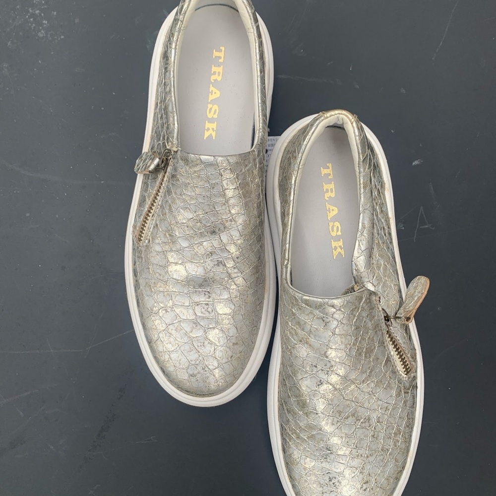 Trask metallic  snakeskin zippered slip ons women’s size 7
